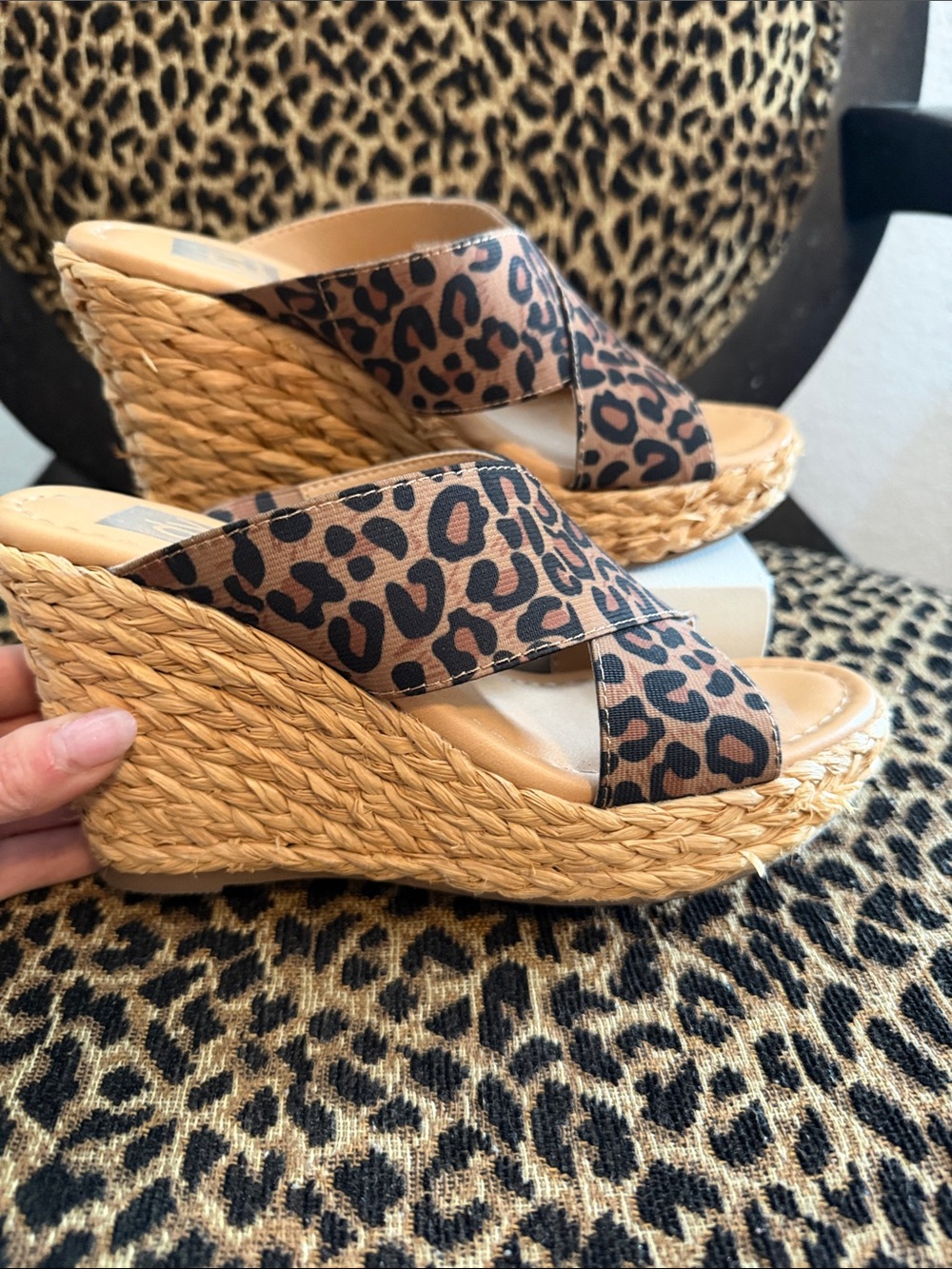 Dolce Vita Leopard Print Brown Wedge Sandals